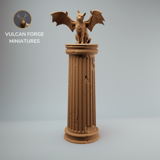 13.png Flying Cat on Pillar DND miniature - Pre Supported