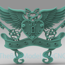 Heart-Lock-With-Wings.png 3D Model STL File for CNC Router Laser & 3D Printer Heart Lock With Wings