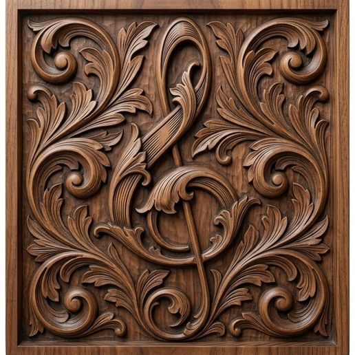 Ornate Treble Clef Music Note CNC Relief STL