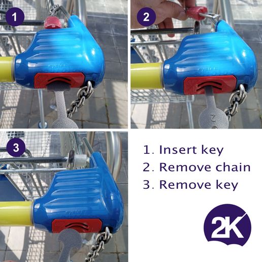 Removable Shopping Cart Key / Chip / Token, easy to print 3D model