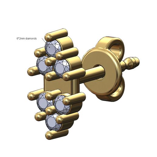 Triangular clusters ends diamond stud earring 3D print model 3D model