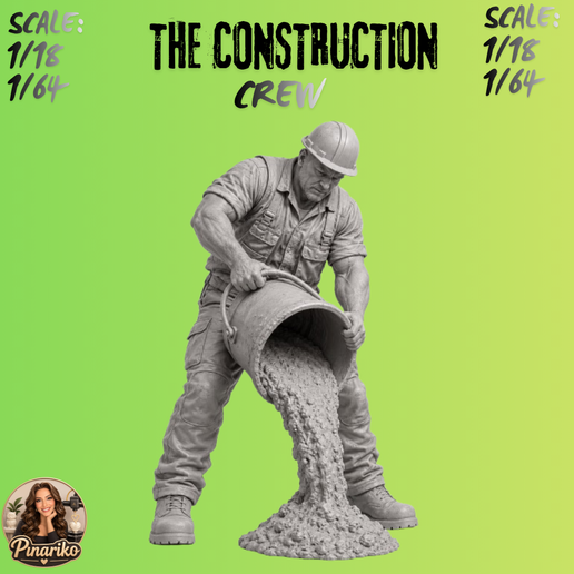 CONCRETE WORKER STL – Realistic Construction Worker Pouring Concrete | Cement Worker Figure | 3D Printable Diorama Miniature