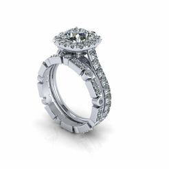 1.jpg STL file Pav Wedding Diamond Ring R23・3D printing template to download
