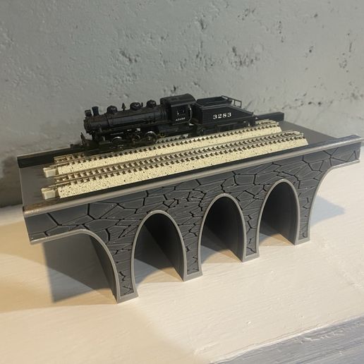N Scale 2-Track Stone Arch Bridge STL – Modular 4-Piece System w/ Hidden Wire Channels – HO Scale Compatible