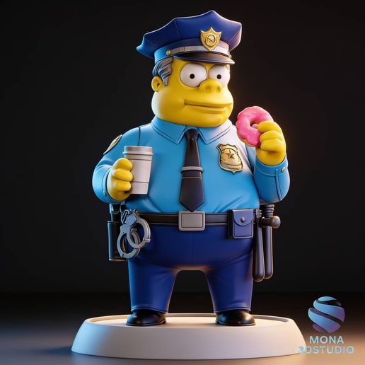 Chief Wiggum The Simpsons Donut and Coffee - STL   Presupported