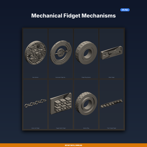 Mechanical Fidget Mechanisms - 8-Model STL Bundle