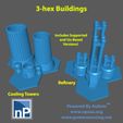 3-hex Buildings Tita (Te (TB ey eLelacyel and Un-Based Tyra Pinta Cooling Towers Battletech Buildings and Bases - pack 3