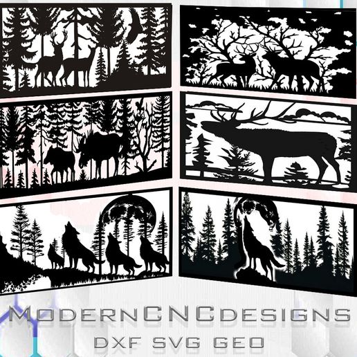 Animals deer wildlife patern forest wolf ,gate- fence designs Digital Project Laser Cutting plasma,Forest Patterns Panel vector Dxf Jpg Svg