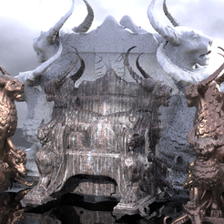 BABYLON-THRONE.2215.png Файл OBJ Вавилонский темный богато украшенный трон 4 дизайна с одиночными статуями・Дизайн 3D принтера для загрузки