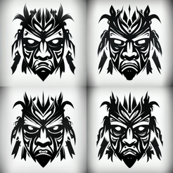 DpSlan_2D_tribal_meme_face_no_shadows_or_blur_clean_lines_use_o_13ff544b-717f-40b6-b6e8-2e745979a488.png Archivo OBJ Máscara de la tribu zulú Puzzle Decoración pegatinas x4・Modelo de impresora 3D para descargar