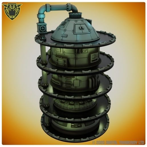 Spool Tower - Industrial Silo STL - Modular Sci-Fi Refinery Terrain  Sci-Fi Storage Silo Spool Tower STL - 3D Printable Fuel & Chemical Tank