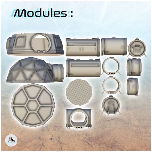 2.jpg Modular space base with corridor and dome (2) - Future Sci-Fi SF Infinity Terrain Tabletop Scifi