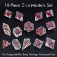 amarane-glass-square.png Dice Masters Set - 14 Shapes - Amarante Font - Supports Included