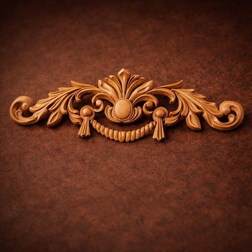 Baroque Furniture Crest with Garland STL | CNC Decorative Crown Relief