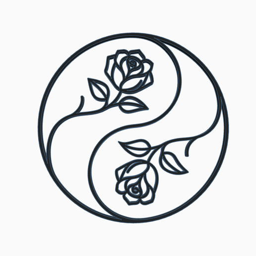 Yin Yang Rose Flower, Balanced Zen Rose Silhouette Ornament with Stems and Leaves, Modern Home Wall Decor