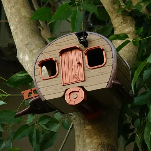 Datei STL HOLZKARAWANE VOGELHAUS・Design für 3DDrucker zum