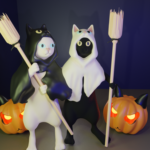 Couple of cats (Halloween) 3D model