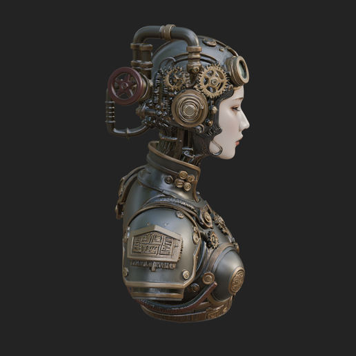 Steampunk Clockwork Head Bust Design 3 - 3D Print Model