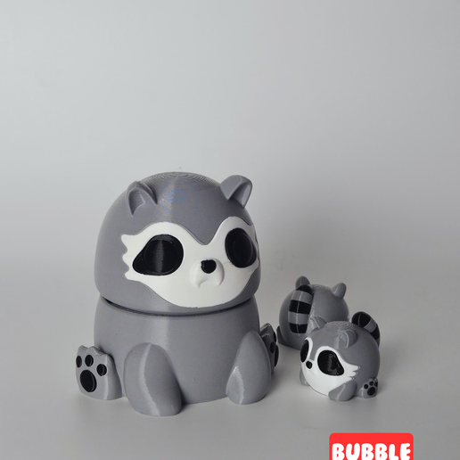 Bubble Raccoon Container  + Mini Raccoon + Keychain Version