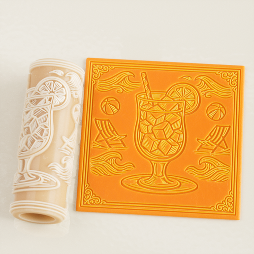 Summer Cocktail Texture Roller STL File – Beach Drink Design for Clay, Pottery & Fondant