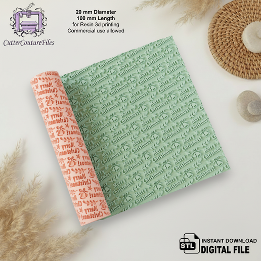Merry Christmas Texture Roller STL, Cookie Embossing (Digital Download) #101