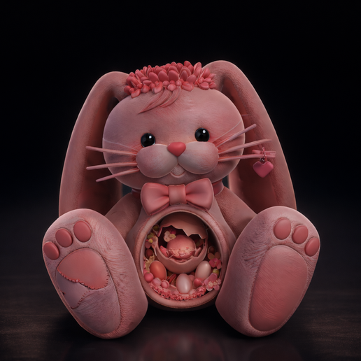 Kawaii Bunny Easter Egg Holder 3D Printed Decor, Pink Rabbit Floral Crown Figurine