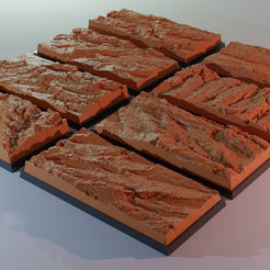 ovw.png STL file 8x 25mm x 50mm square base with stoney desert surface (+toppers)・3D printable design to download