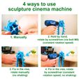 4 ways to use sculpture cinema machine 1. Manually | 2. Hold by hand, rotate by screwdriver (via bolt M8) (constant rotation speed) 3. Fix in the vise, 4. Fix in the vise, rotate rotate manually by screwdriver (constant (no shaking) rotation speed, no shaking) STL file Sculptural Cinema・Model to download and 3D print