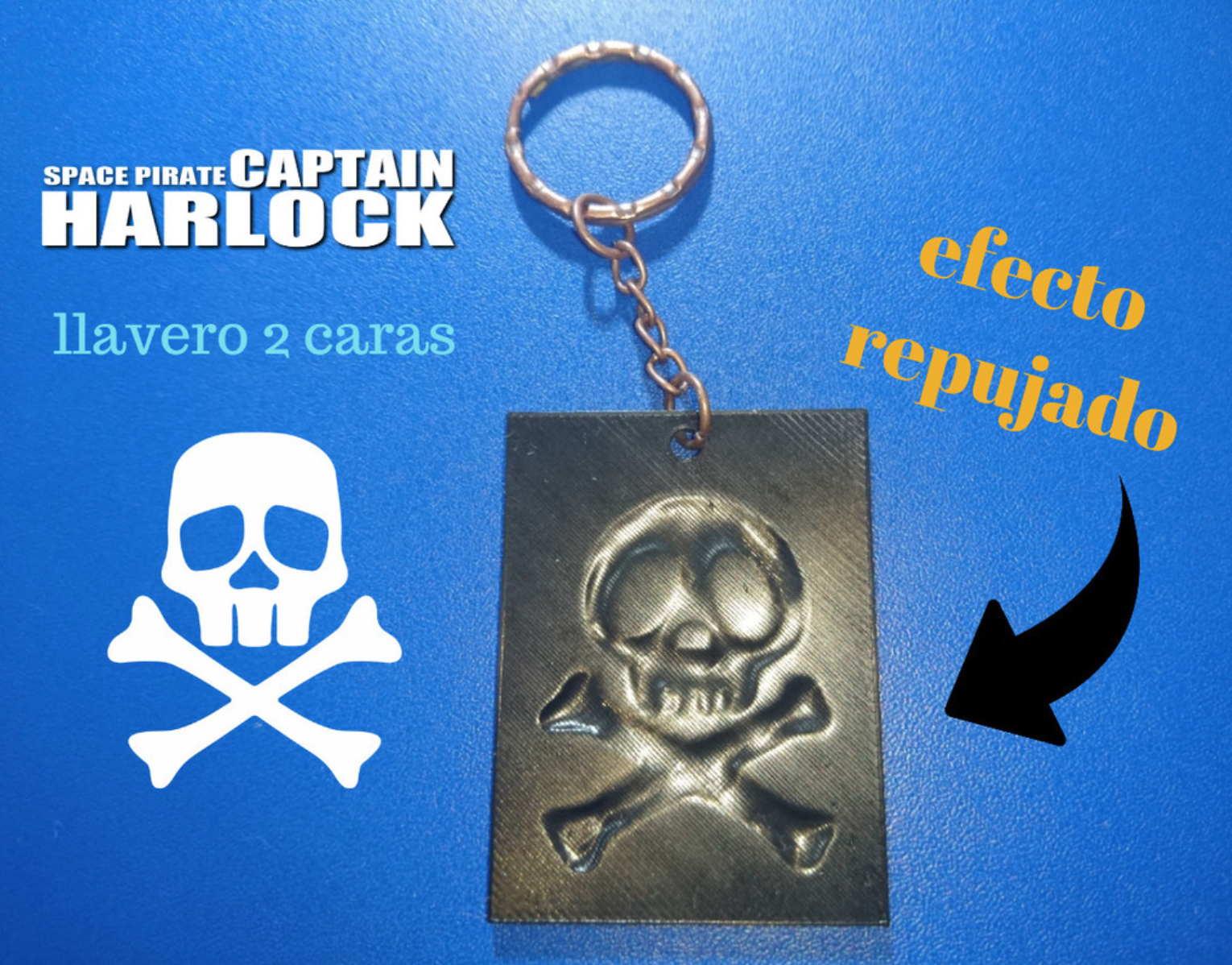 Capture d’écran 2018-05-21 à 16.56.50.png Download free STL file Key ring Captain Harlock (REPUJADO EFFECT) • 3D printing model, 3dlito