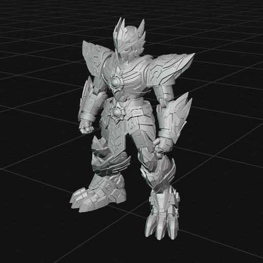 Golden Red Ornate Mecha Warrior 3D Model – Fantasy Armored Robot Figure
