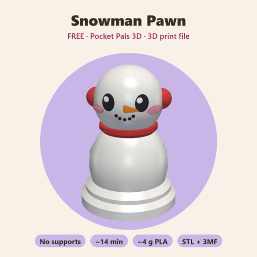 Snowman Pawn – Free Christmas Chess Piece, No Supports 3D model by pocketpals3d