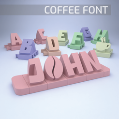 Coffee-Font.png 3D-Datei 3D-Name aus Buchstaben - Schriftart Kaffee・3D-druckbares Modell zum herunterladen