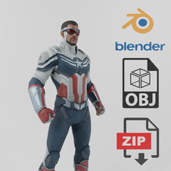 Portada.png Fichier OBJ Captain America Sam Wilson Texturé Riggé・Modèle à télécharger et à imprimer en 3D