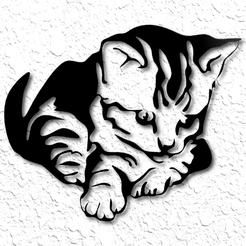 project_20221226_1618221-01.png STL file Realistic little tabby kitten Wall art tabby cat wall décor・3D printing template to download