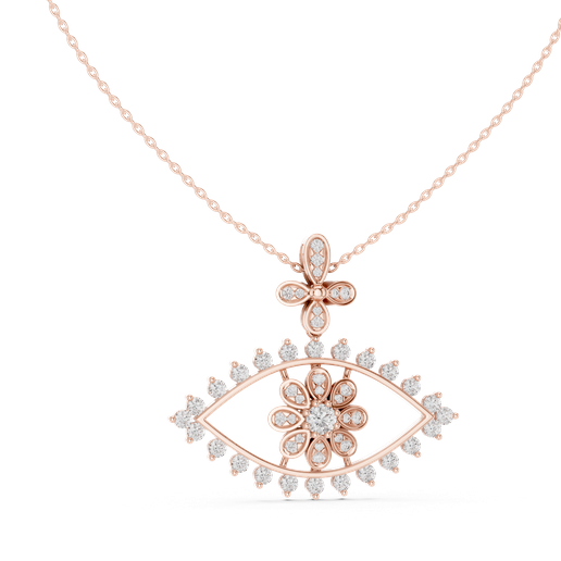Evil Eye Floral Cluster Diamond Pendant Necklace 3D Model
