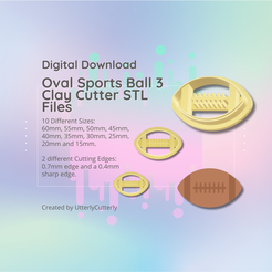 Cover-11.png Oval Sports Ball 3 Clay Cutter - American Football- Rugby - Jewelry Earring STL Digital File Download- 10 sizes and 2 Cutter Versions