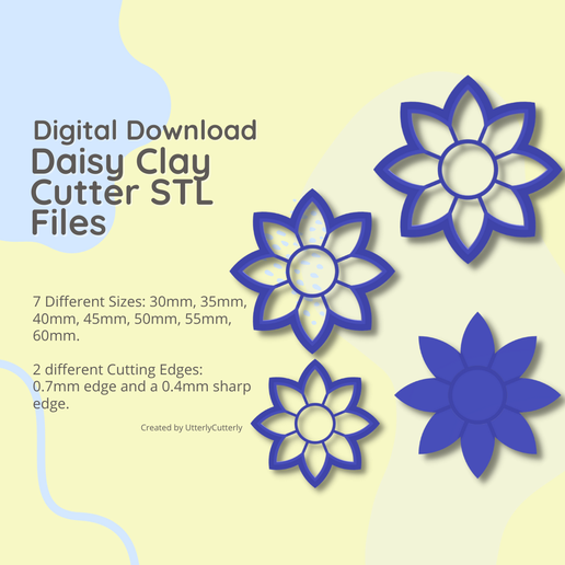 Daisy Flower Debossed Clay Cutter - Arch STL Digital File Download- 7 sizes and 2 Cutter Versions 3D model