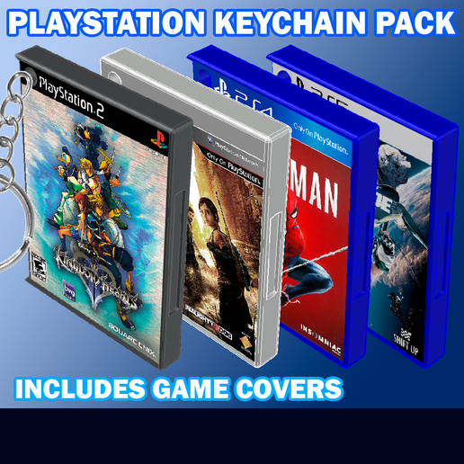 🎮 PlayStation Keychain PACK (PS2, PS3, PS4, PS5)・ STL File for