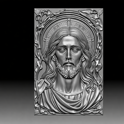bas-relief of the face of Jesus Christ ready for 3d printing