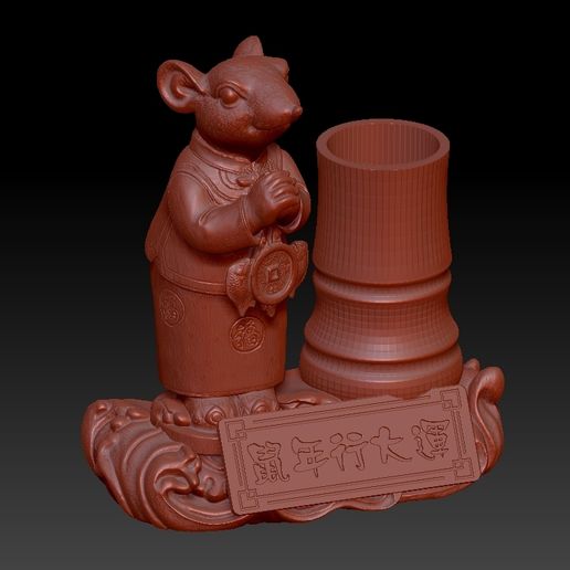Chinese new year of the Rat lucky pen holder - 3D model önizlemesi