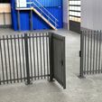 Pernament-fence-small-gate-open.jpg Permanent Fence Set – Modular Panels, Posts & Gates (Pedestrian, Double & Motorized Sliding Gates) 1:14 Scale