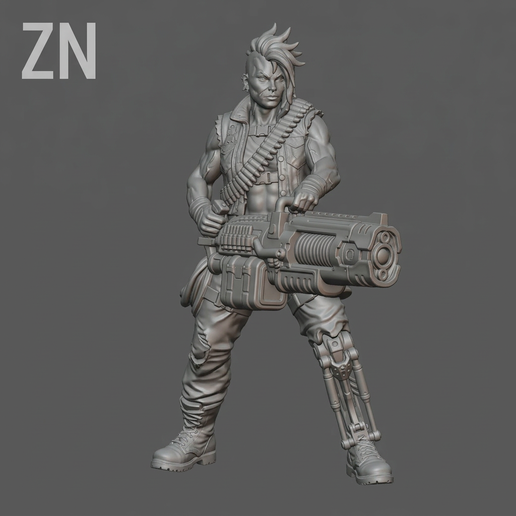 Cyberpunk female hero with Heavy Plasma Rifle