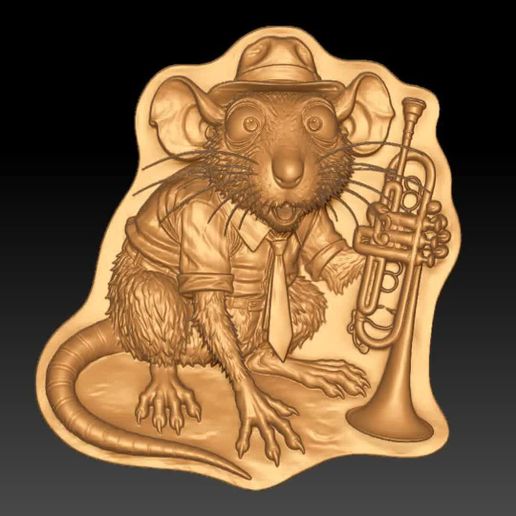 Jazz Mouse with Trumpet Relief STL | Deep & Shallow Set
