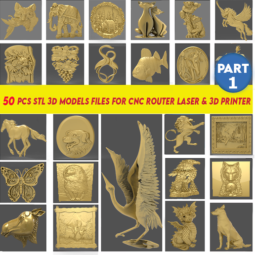 icon-1.png Part 1,50 Pcs 3D STL Models Collection, Wall decor, Stl File For CNC Router Engraver, Carving Machine, Relief, Artcam, Aspire, VCarve....etc