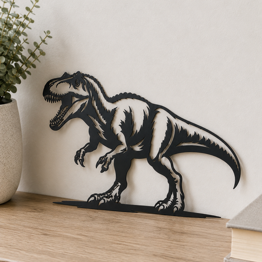 Roaring T Rex Dinosaur Silhouette Wall Art Home Decor 3D model preview