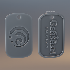 g_01.png STL file Hydro dogtag Genshin Impact・Template to download and 3D print