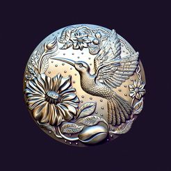 01.jpg STL file Hummingbird medallion for casting・3D printable design to download