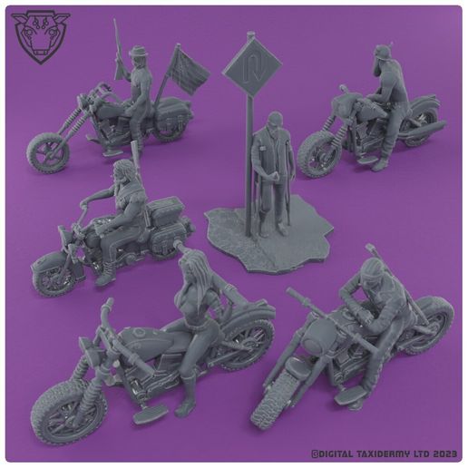 Outlaw Biker Gang Miniatures STL - Post-Apocalyptic Road Warriors  Wasteland Chopper Gang