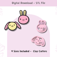 easter-bunny-clay-cutter.png Easter Bunny Embossing Cutter for Polymer Clay | Digital STL File | Clay Tools | 4 Sizes Clay Cutters | 2 Models