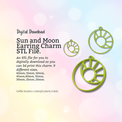 Cover-9.png Sun and Moon Earring Charm STL File - Digital Download -9 Sizes- Necklace Earring Keyring Celestial Design